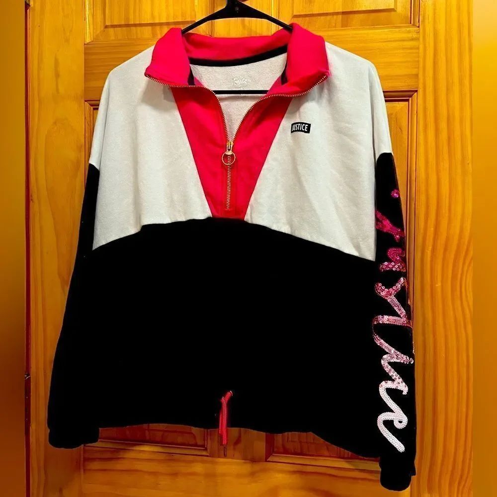 Justice brand size XL girls half zip with sequins on sleeve
